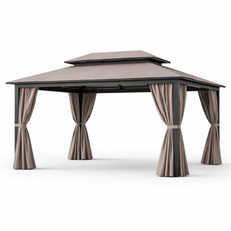 Gazebo in Alluminio con Doppio Tetto e Tende Laterali 3x4 m