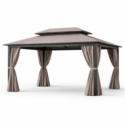 Gazebo in Alluminio con Doppio Tetto e Tende Laterali 3x4 m