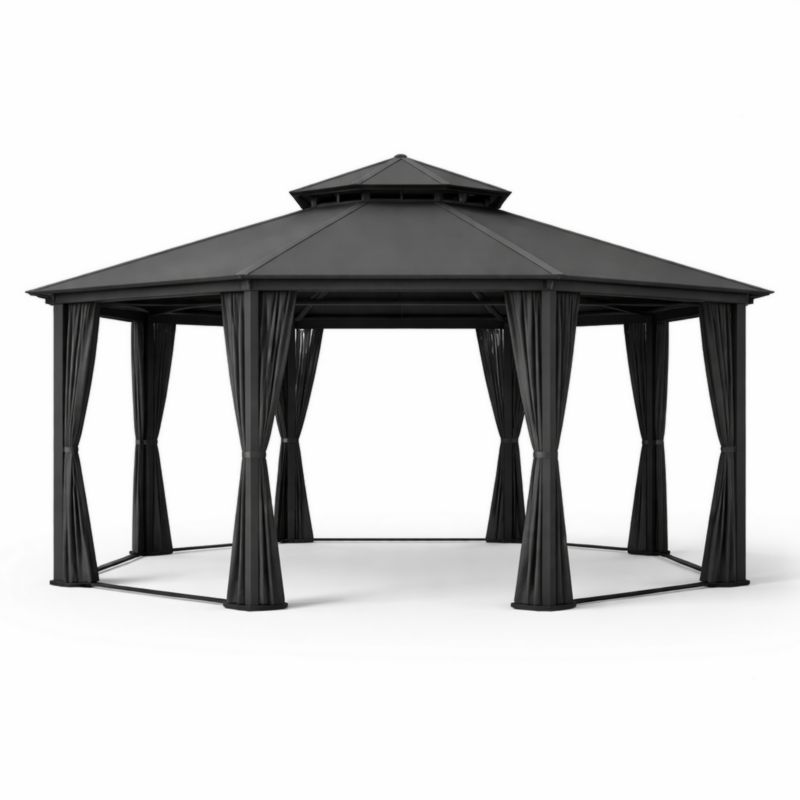 Gazebo da Giardino Ottagonale in Acciaio e Poliestere Nero