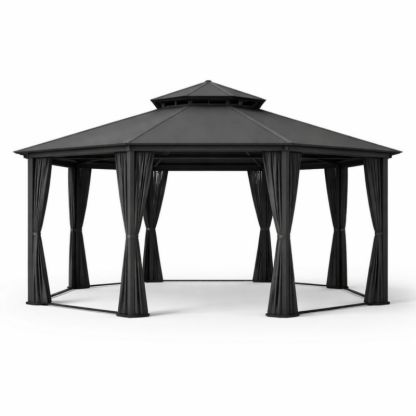 Gazebo da Giardino Ottagonale in Acciaio e Poliestere Nero