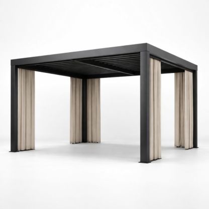 Gazebo in Alluminio con Tende Beige 400x400x250 cm
