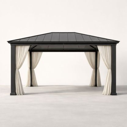 Gazebo in Alluminio con Tetto in Acciaio e Tendaggi in Poliestere