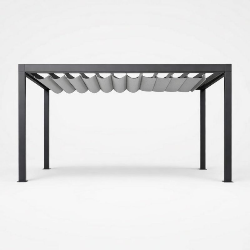 Gazebo da Esterno in Alluminio con Tetto Retrattile in Poliestere Grigio