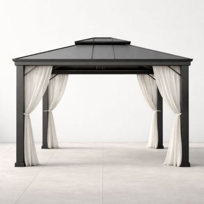 Gazebo in Alluminio con Tetto e Tende in Poliestere 300x300x270 cm
