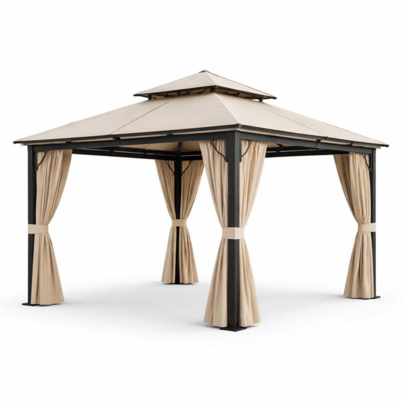 Gazebo 3x4 m Acciaio Poliestere Beige Esterno