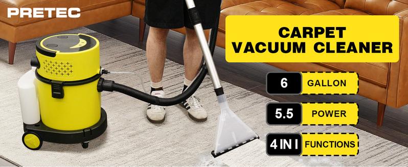 PRETEC 6 Gallon Wet & Dry Vacuum Cleaner &ndash; 20 kPa Powerful Suction, 5-in-1 Multi-Purpose Cleaner with 15 ft Cord, Quiet 80 dB Operation &ndash; Ideal for Dog Hair, Garage, Home & Car