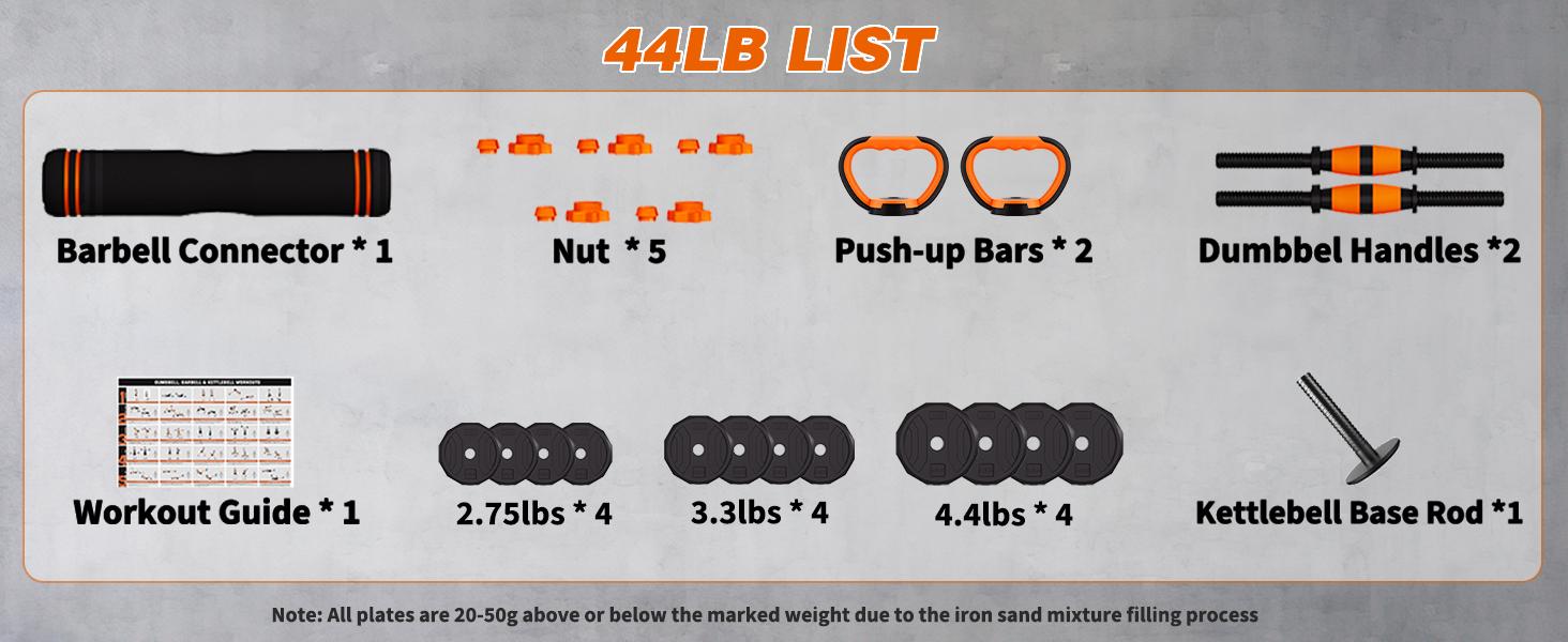 Adjustable Dumbbell Set, 44/66/88 lbs Weight Set Use as Dumbbell, Barbell, Kettlebell and Push-up Pesas Para Ejercicios en Casa, Christmas gift idea Msulti-functional Fitness Exercise Equipment for Home Gym，