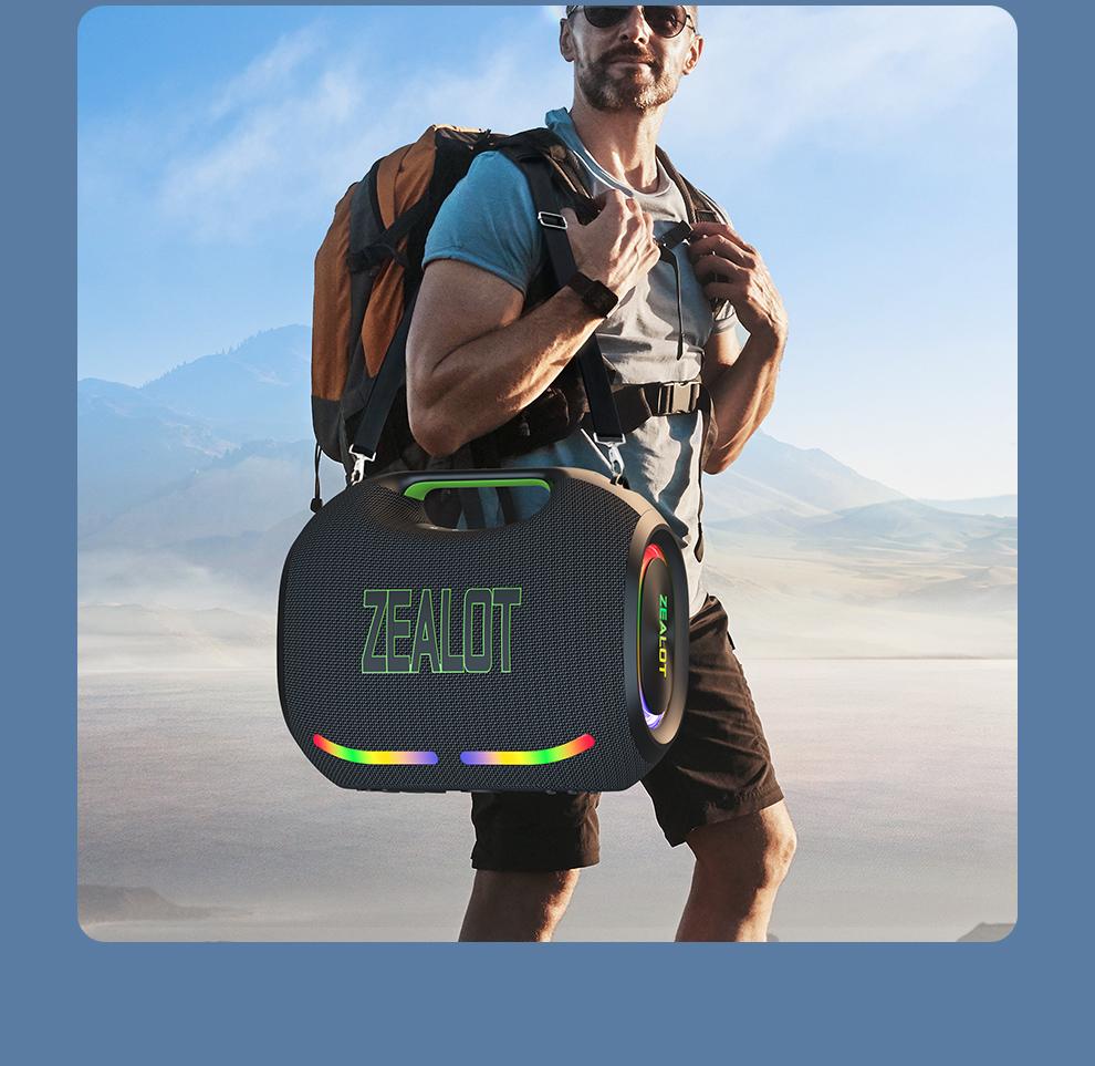 250【ZEALOT】Portable wireless speaker high ,fidelity sound and audio, desktop Bluetooth speaker surround sound, TWS pairing, 48000 long battery life, supports USB/TF card/AUX/BT smartphones. Ideal choice for family/car/party/camping/gift giving