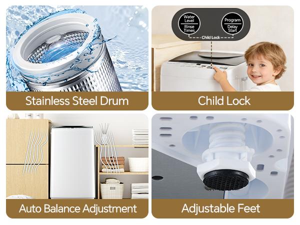 Portable Washing Machine, 7.7 lbs Full-Automatic Compact Laundry Washer, Stainless Steel Drum, 10 Wash Cycles, Auto-Balance Detection, LED Display, Mini Washer for Home, Apartment, Dorm, White Portable Washing Machine, 7.7 lbs Full-Automatic Compact Laundry Washer, Stainless Steel Drum, 10 Wash Cycles, Auto-Balance Detection, LED Display, Mini Washer for Home, Apartment, Dorm, White