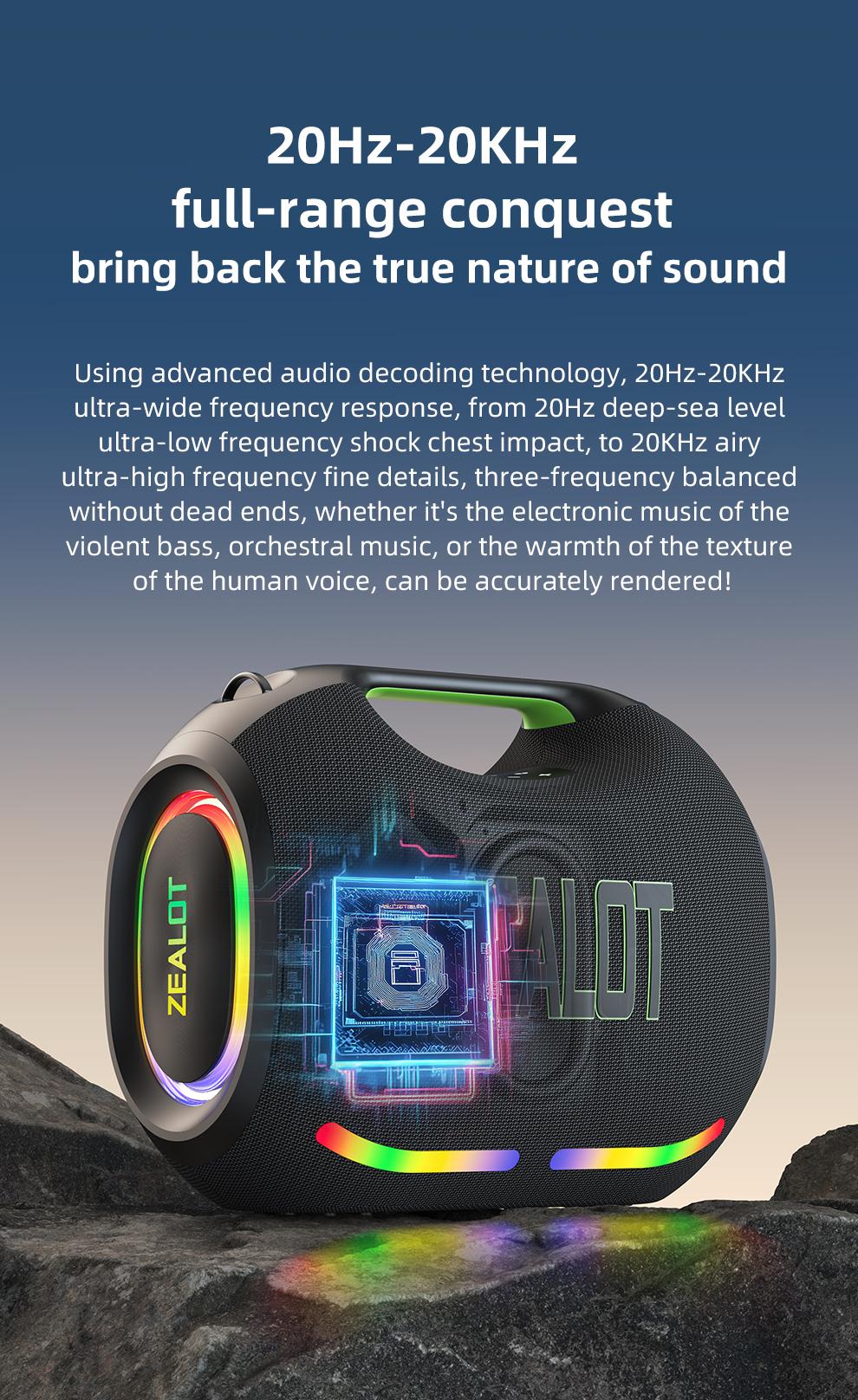 250【ZEALOT】Portable wireless speaker high ,fidelity sound and audio, desktop Bluetooth speaker surround sound, TWS pairing, 48000 long battery life, supports USB/TF card/AUX/BT smartphones. Ideal choice for family/car/party/camping/gift giving