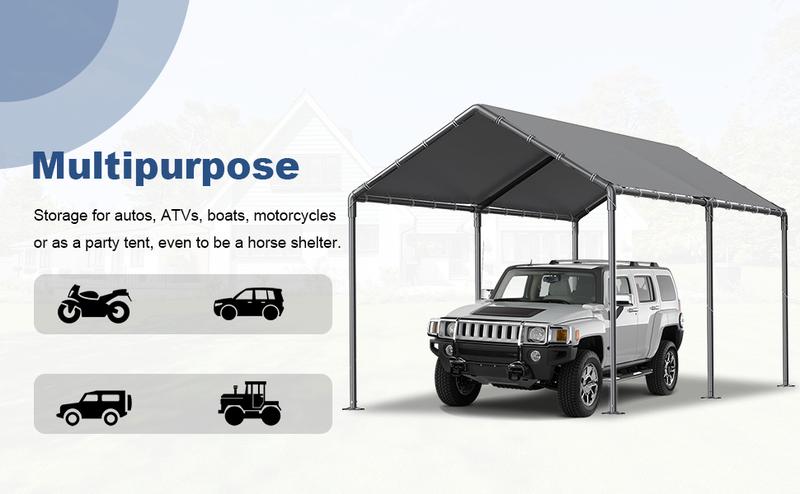 Grezone Outdoor Carport 10x20ft Heavy Duty Car Tent,Portable Garage Canopy Storage Shed,Car Shelter,All-Season Tarp Tent for Car,Party Boats Wind Protection