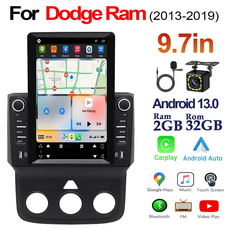 9.7"  Car Touch Radio for Dodge RAM 2013&ndash;2018 &ndash; with Wireless CarPlay screen /Android Auto + 12LED Backup Camera，with GPS, Bluetooth, DSP, FM Stereo