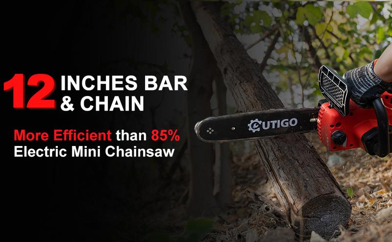 OUTIGO 21V Cordless Chainsaw with 2 Batteries 2 Chains Protective Gear and Charger Efficient Woodcutting Tool for Garden and Farm Use Heavy Duty Blade
