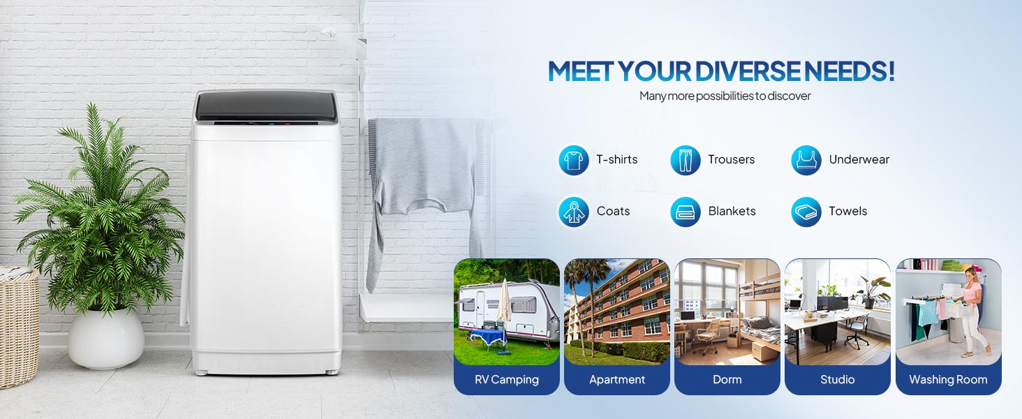 ROVSUN 17.8/25LBS Portable Washing Machine, Full-Automatic Electric Laundry Machine with Stainless Steel Drum, 110V Compact Washer, Washer and Dryer Combo with Drain Pump for Apartment, Dorms, RV, 400W