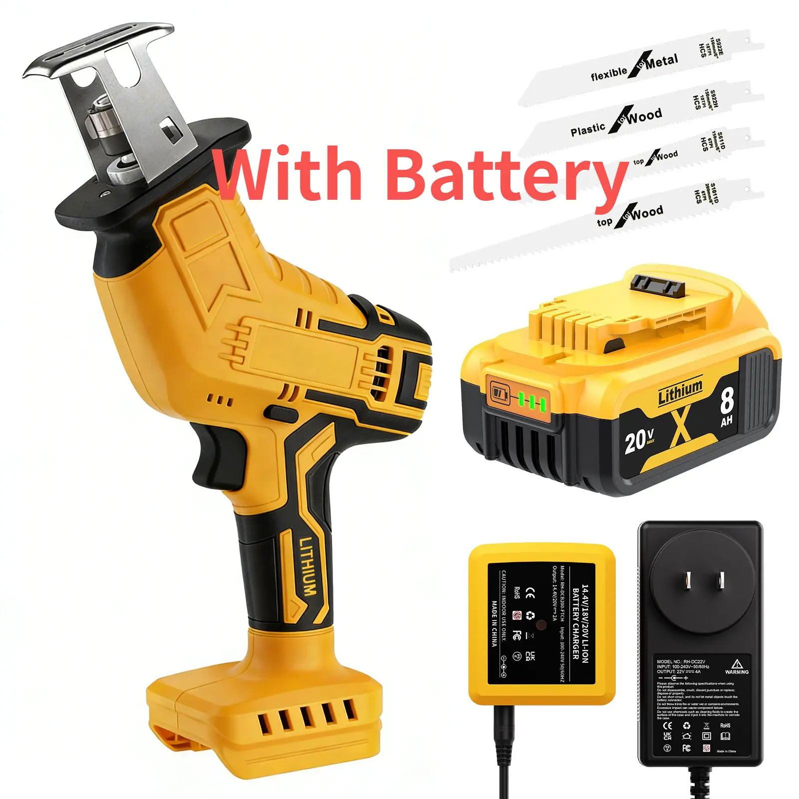 Sierra recíproca compacta de una mano para baterías DeWalt 20V MAX: 3 velocidades variables, motor sin escobillas, cambio de hoja sin herramientas y 4 hojas de sierra para cortar metal, madera y PVC.