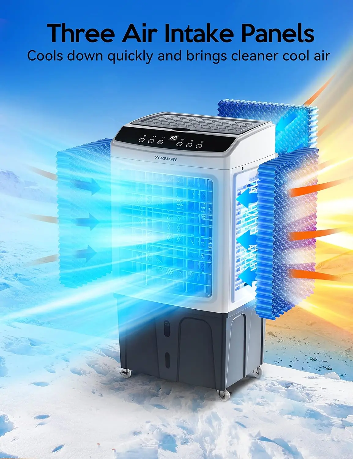 Enfriador de aire evaporativo (Swamp Cooler), 2800-3100 CFM, con oscilación de 120°, control remoto, temporizador de 24 horas y 3 modos/velocidades de viento; ideal para uso en interiores y exteriores, capacidad de 9.2 galones.