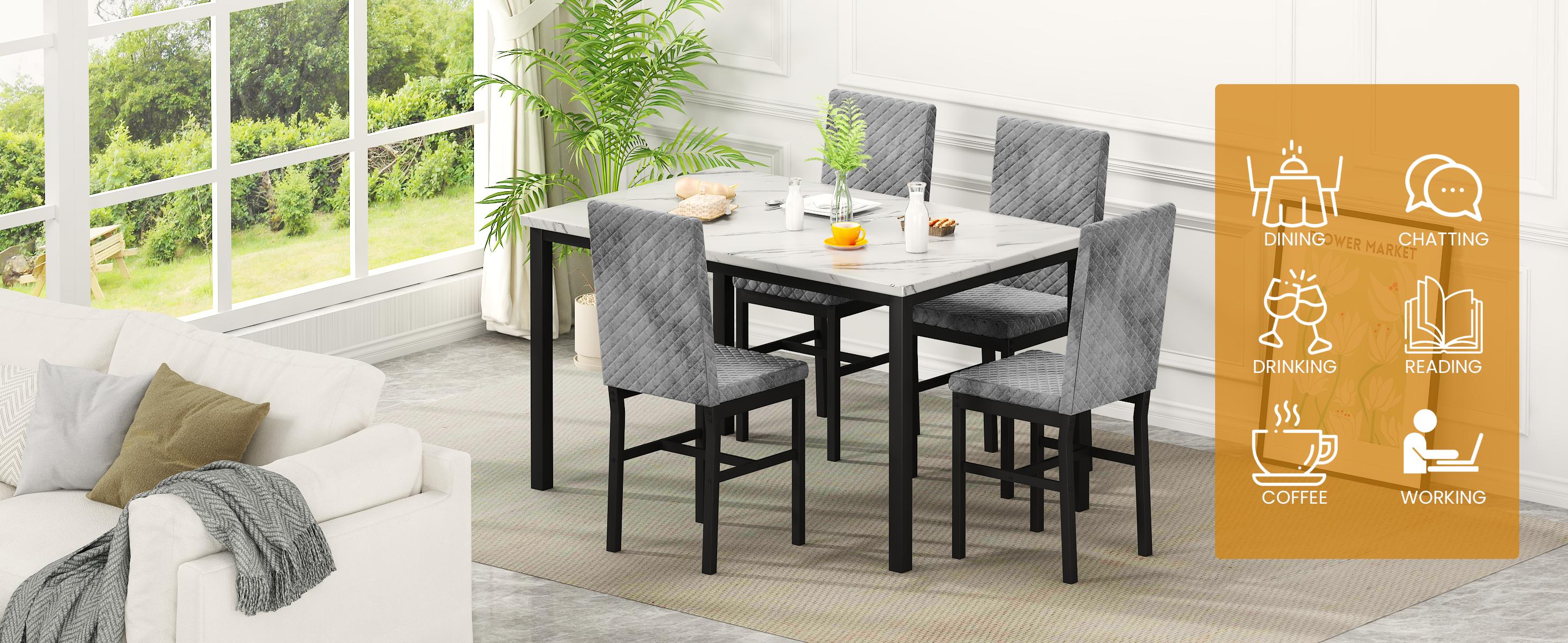 Recaceik Faux Marble Dining Table Set for 4 with 4 Upholstered Velvet Chairs 47.24"x27.5" Table 35.82" Chair Height Modern Ergonomic Home Furniture dinner chair Outdoorfun Recaceik Faux Marble Dining Table Set for 4 with 4 Upholstered Velvet Chairs 47.24"x27.5" Table 35.82" Chair Height Modern Ergonomic Home Furniture dinner chair Outdoorfun