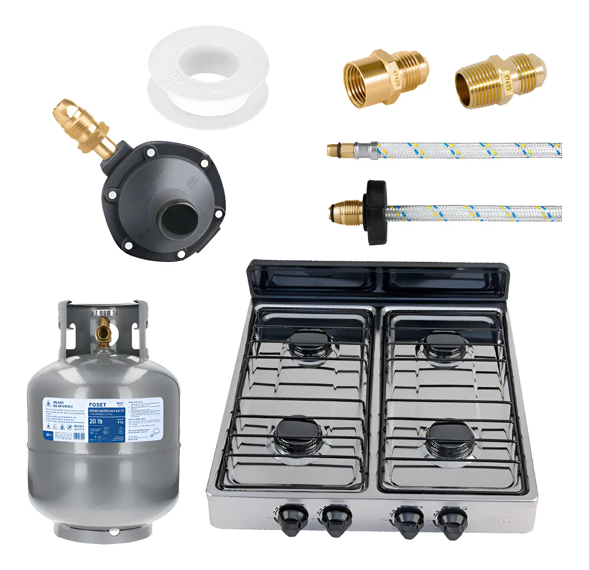 Parrilla Inox 4 Quemadores Con Tanque De Gas Y Accesorios Plateado