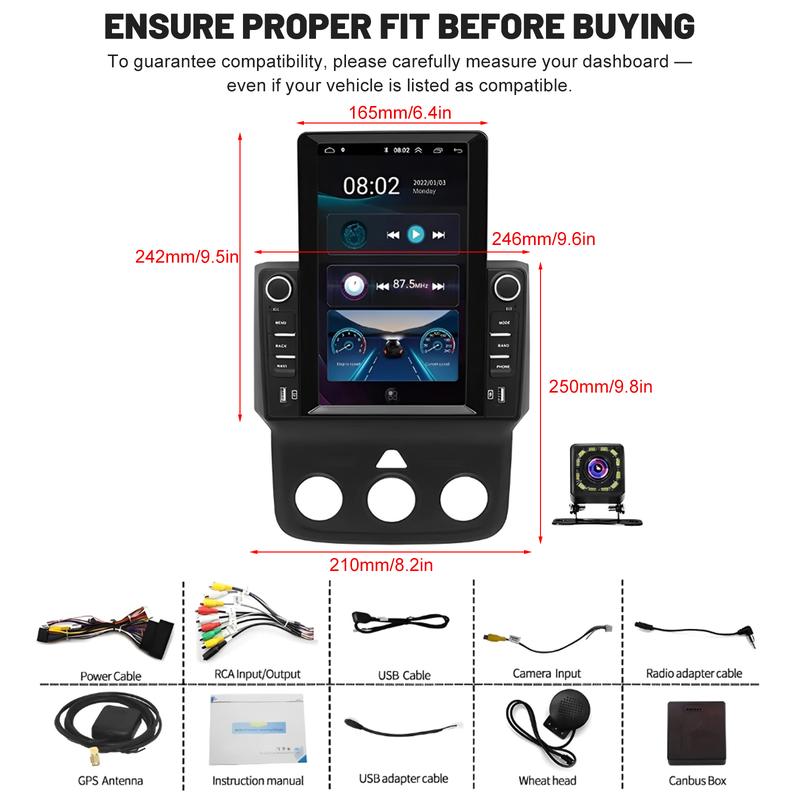 9.7"  Car Touch Radio for Dodge RAM 2013&ndash;2018 &ndash; with Wireless CarPlay screen /Android Auto + 12LED Backup Camera，with GPS, Bluetooth, DSP, FM Stereo