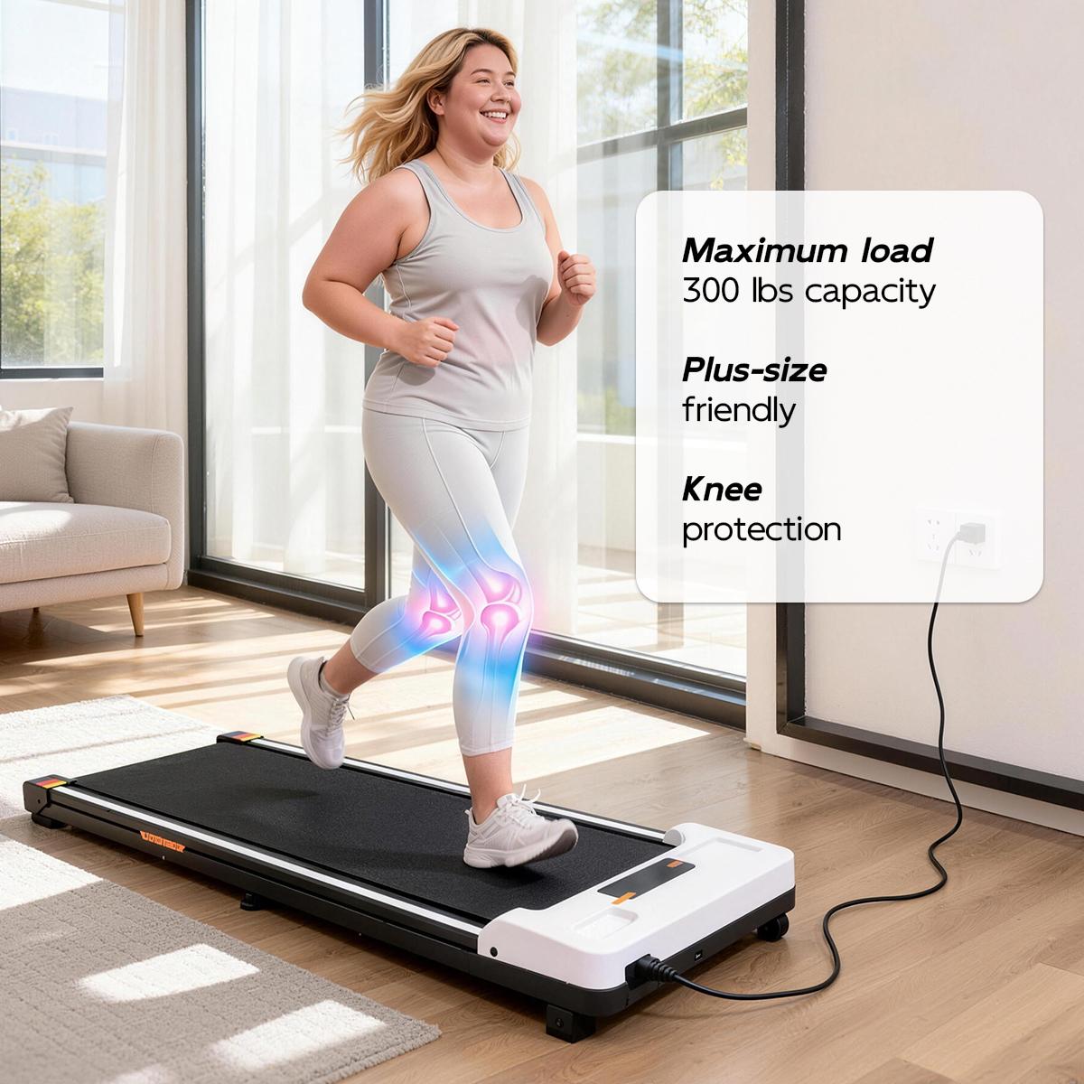 【Adjustable Incline】TKW Treadmill, Low-Noise Motor Walking Pad, 300lbs Weight Capacity, Remote Control & Wheels for Easy mobility, Dual Shock-Absorption System，Compact Walking Pad for Home & Office Use