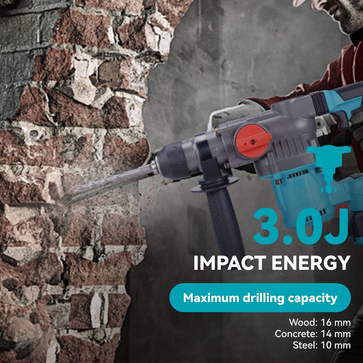 Yofidra Cordless Hammer Drill SDs Max Portable Electric 1500W 3J Impact Power 2-in-1 Demolition Hammer Chisel with 2x 3.0Ah Batteries Heavy Duty Handle Hardware drill Industrial Tool Kit Tool Box power tools