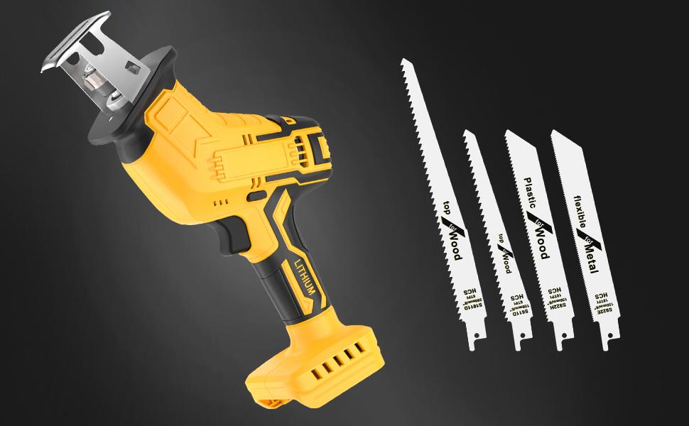 Reciprocating Saw One Handed Recip Kit for DeWalt 20V MAX Battery, 3 Variable Speed, Brushless Tool-Free Blade Change, 4 Saw Blades for Metal Wood PVC Cutting