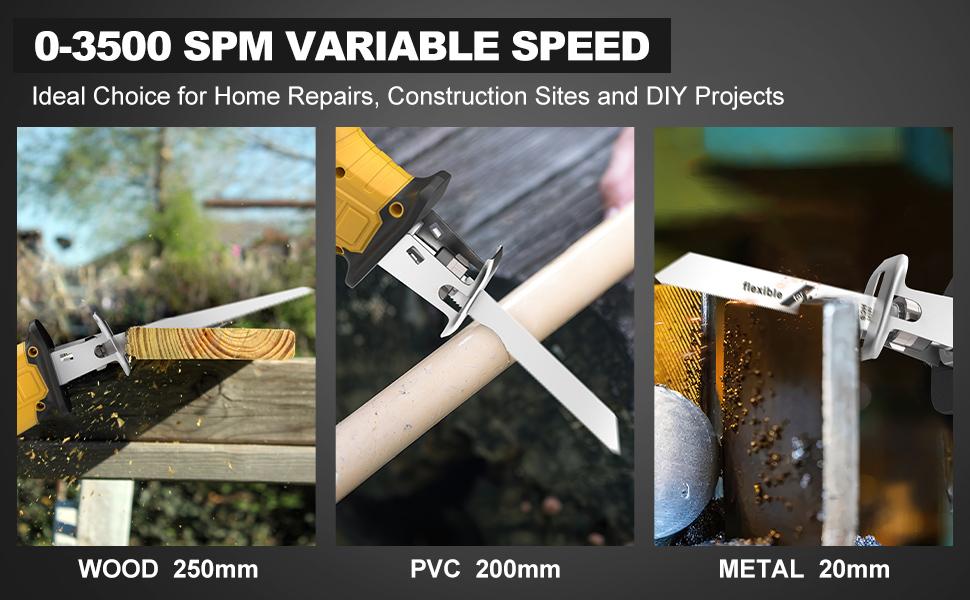 Reciprocating Saw One Handed Recip Kit for DeWalt 20V MAX Battery, 3 Variable Speed, Brushless Tool-Free Blade Change, 4 Saw Blades for Metal Wood PVC Cutting Reciprocating Saw One Handed Recip Kit for DeWalt 20V MAX Battery, 3 Variable Speed, Brushless Tool-Free Blade Change, 4 Saw Blades for Metal Wood PVC Cutting