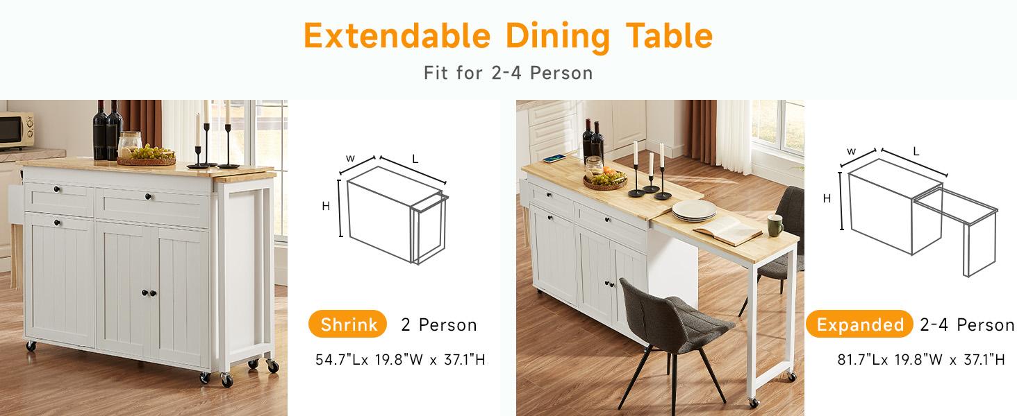 【SPRING GLOW UP】ONBRILL 60" / 81.7" Kitchen Island with Power Outlet & Drop Leaf, Kitchen Rolling Island with Spice Rack & Towel Rack, Knife Holder, Kitchen Island Cart with Trash Storage Cabinet, Mobile Island Table for Kitchen