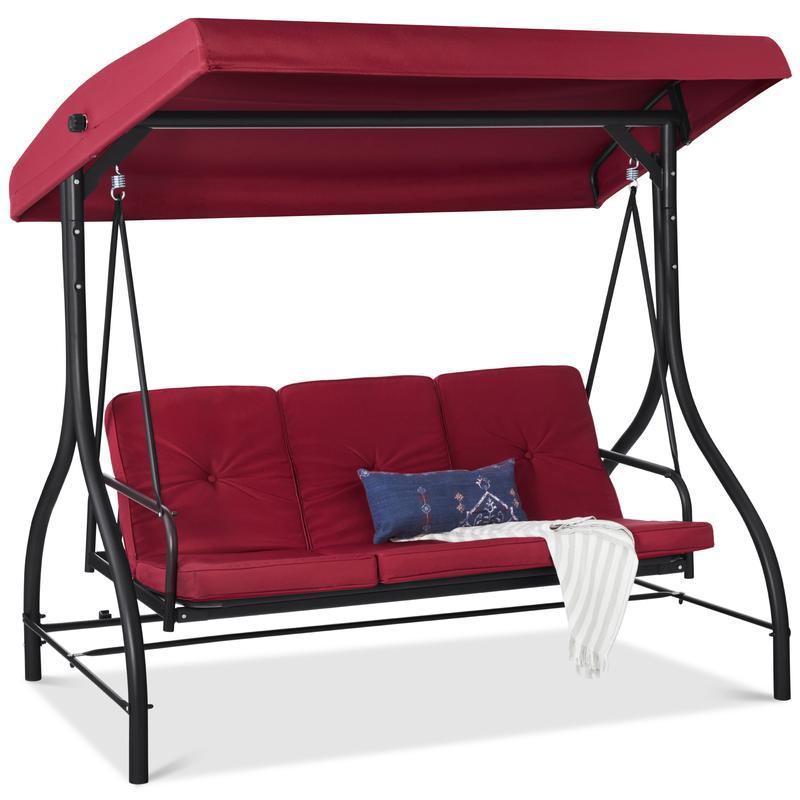 Best Choice Products Columpio con dosel convertible grande de 3 asientos para exteriores, hamaca para porche, patio trasero con cama plana, sombra ajustable, cojines extraíbles, color azul marino