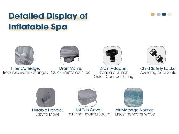 4 to 6 Person Inflatable Hot Tub,Inflatable Square Spa Portable Outdoor Hottub,130 Soothing Bubble Air Jets,Insulation Cover(Energy-Saving) FathersDayGift 4 to 6 Person Inflatable Hot Tub,Inflatable Square Spa Portable Outdoor Hottub,130 Soothing Bubble Air Jets,Insulation Cover(Energy-Saving) FathersDayGift