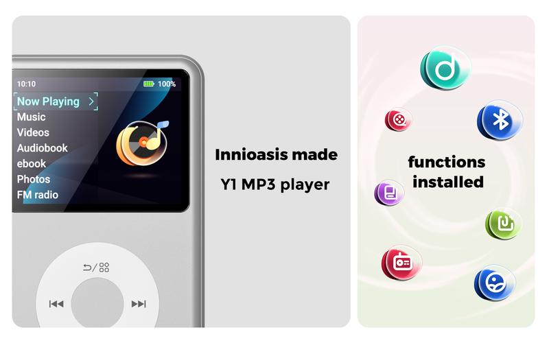 Innioasis Y1 Classic Mp3 Player with Bluetooth, 2.4" Portable Mini HiFi Sound，Video Version Upgrade，Nice Gift for 2025 Walkman Digital Music Player Storytelling Player for Kids
