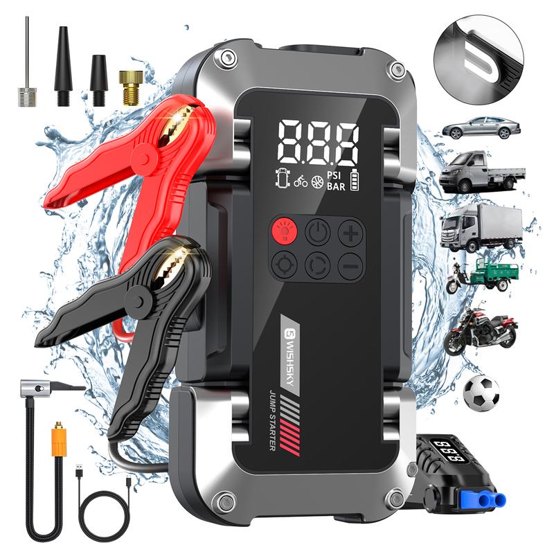 Arrancador de Batería Portátil 9000A con Inflador 150 PSI, Compresor y Cargador 12V 26800mAh