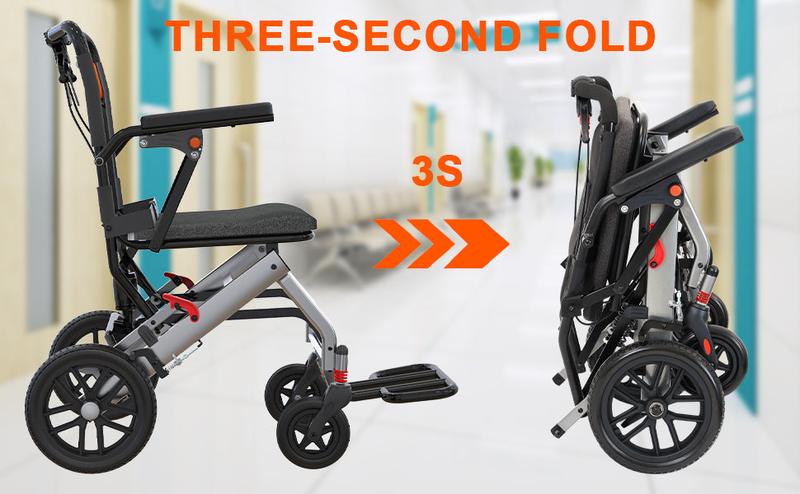 【GARVEE】Lightweight Folding Wheelchair for Seniors with Aviation Aluminum Frame, Flip Armrests, Secure Brakes, Spacious Seating, Ideal for Safe Transfers Indoors and Outdoors in Gray Orange