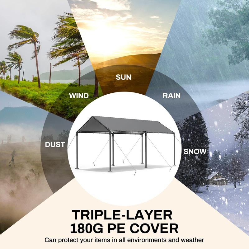 Carpa para automóvil resistente para exteriores de 10 x 20 pies, cobertizo de almacenamiento con dosel para garaje portátil, refugio para automóvil, carpa de lona para todas las estaciones para automóvil.