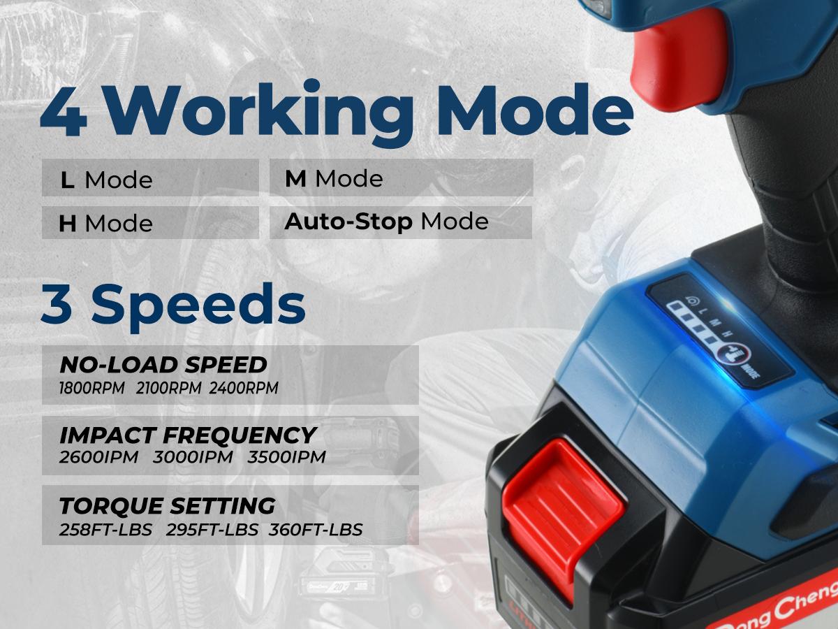 【5-year warranty】Dong Cheng 20V Max Cordless Impact Wrench 1/2", High Torque 360 ft-lbs, with 3 Mode Speed, 2*4.0Ah Battery and Charger, Brushless Power Impact Gun for Car Tires, Includes 4 Impact Sockets and Kit Bag Power Impact Driver Heavy Duty Tool 【5-year warranty】Dong Cheng 20V Max Cordless Impact Wrench 1/2", High Torque 360 ft-lbs, with 3 Mode Speed, 2*4.0Ah Battery and Charger, Brushless Power Impact Gun for Car Tires, Includes 4 Impact Sockets and Kit Bag Power Impact Driver Heavy Duty Tool