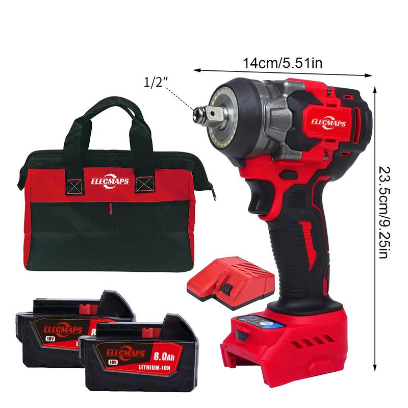3-in-1 Cordless Brushless Impact Wrench &ndash; 450N High Torque Power Tool Perfect for Car Repair, Home DIY & Construction | Red & Black Design