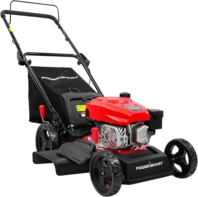 Cortacésped a gasolina PowerSmart, motor de 144 cc, 18/21 pulgadas, modelo 3 en 1 de empuje (Walk-Behind), aceite incluido — SpringTok (DV8618P/DV8621P)