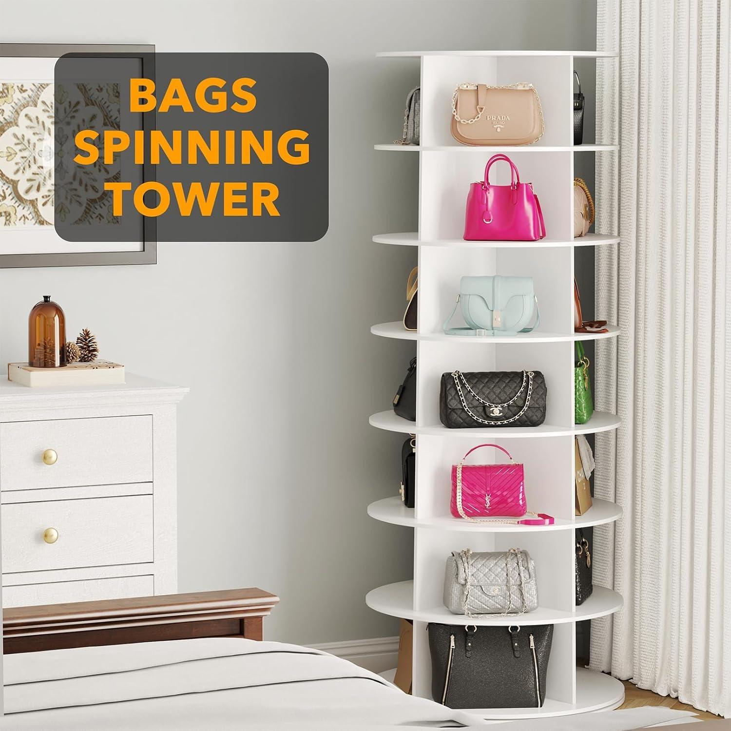 7 Tiers Rotating Shoe Rack Tower, 360° Spinning Shoe Rack, Revolving Storage Round Carousel Display, Freestanding Lazy Susan Organizer Display for Bedroom, Living Room, Entryway, Closet, White