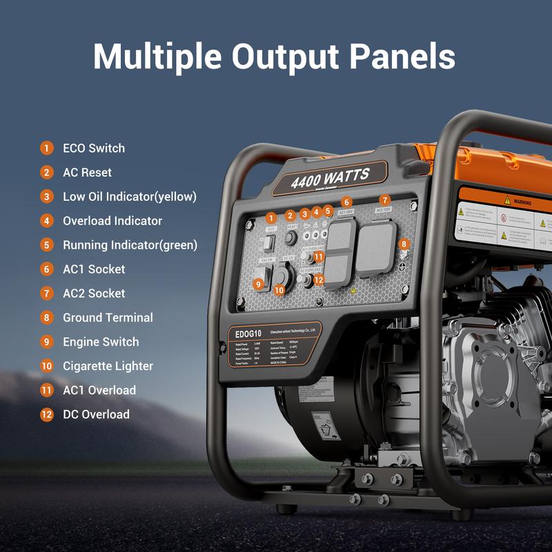 🔥Stock limitado. Solo MX$649.9 hoy🎁Generador inversor portátil de 4400 W, alimentado por gasolina, modo ECO, silencioso, apto para caravanas.