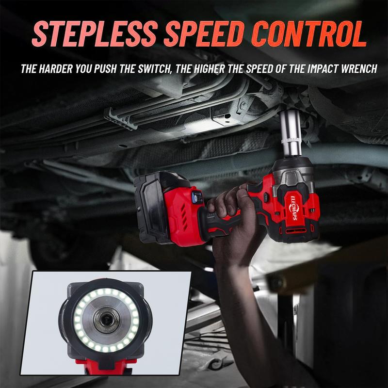 3-in-1 Cordless Brushless Impact Wrench &ndash; 450N High Torque Power Tool Perfect for Car Repair, Home DIY & Construction | Red & Black Design