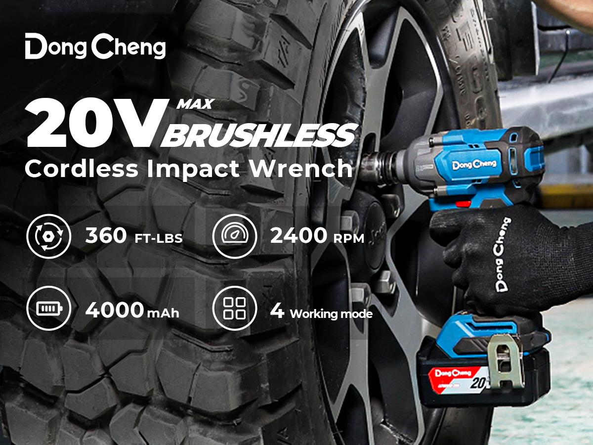 【5-year warranty】Dong Cheng 20V Max Cordless Impact Wrench 1/2", High Torque 360 ft-lbs, with 3 Mode Speed, 2*4.0Ah Battery and Charger, Brushless Power Impact Gun for Car Tires, Includes 4 Impact Sockets and Kit Bag Power Impact Driver Heavy Duty Tool 【5-year warranty】Dong Cheng 20V Max Cordless Impact Wrench 1/2", High Torque 360 ft-lbs, with 3 Mode Speed, 2*4.0Ah Battery and Charger, Brushless Power Impact Gun for Car Tires, Includes 4 Impact Sockets and Kit Bag Power Impact Driver Heavy Duty Tool