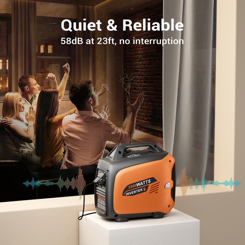 Generador inversor portátil de 2500 W a gas, generador de gas de larga duración para uso doméstico y camping, ultrasilencioso, con sensor de CO y compatible con la EPA.