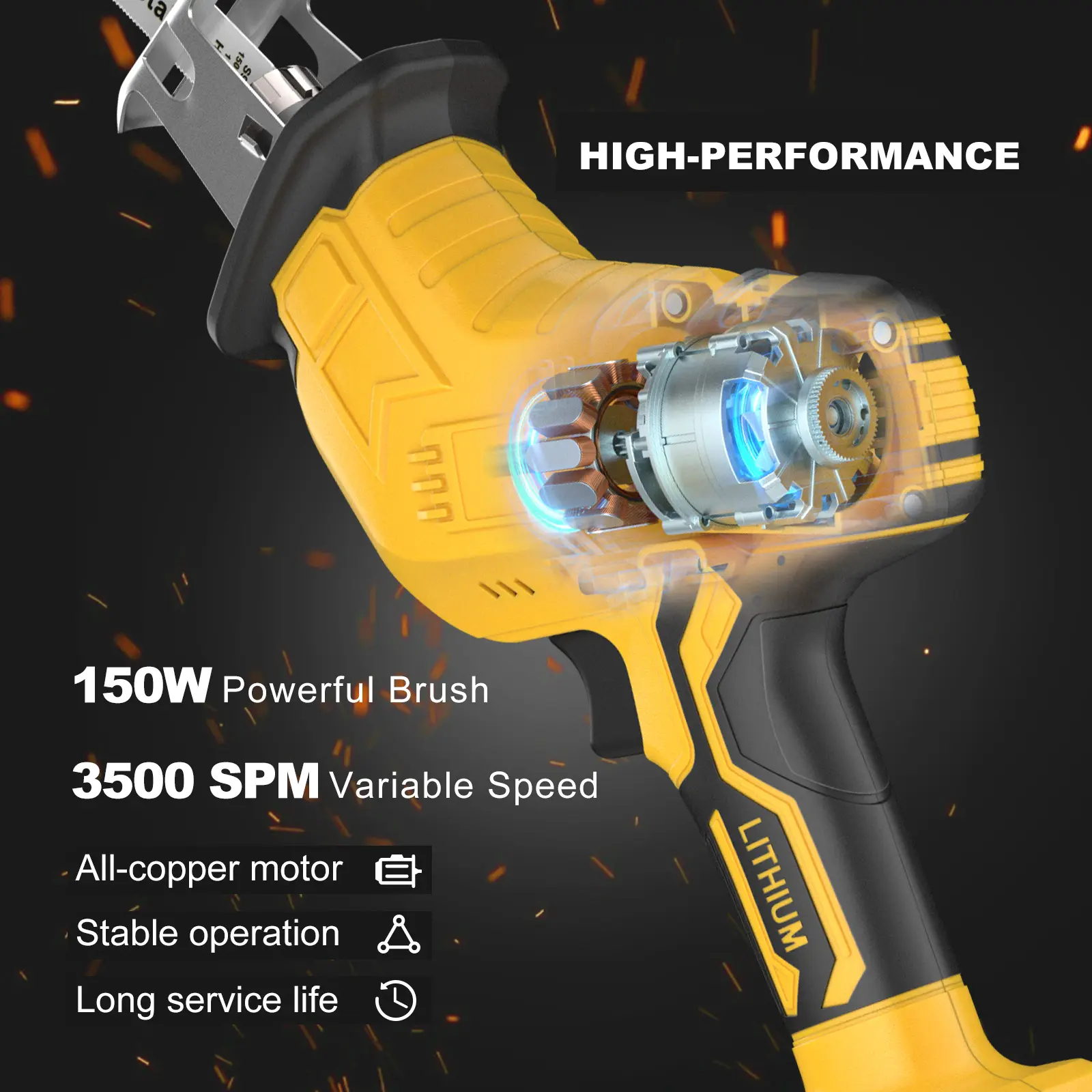 Sierra recíproca compacta de una mano para baterías DeWalt 20V MAX: 3 velocidades variables, motor sin escobillas, cambio de hoja sin herramientas y 4 hojas de sierra para cortar metal, madera y PVC.