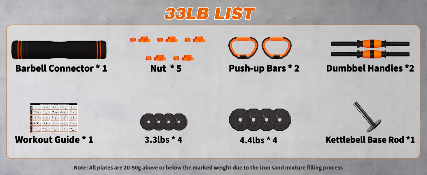 Adjustable Dumbbell Set, 44/66/88 lbs Weight Set Use as Dumbbell, Barbell, Kettlebell and Push-up Pesas Para Ejercicios en Casa, Christmas gift idea Msulti-functional Fitness Exercise Equipment for Home Gym，