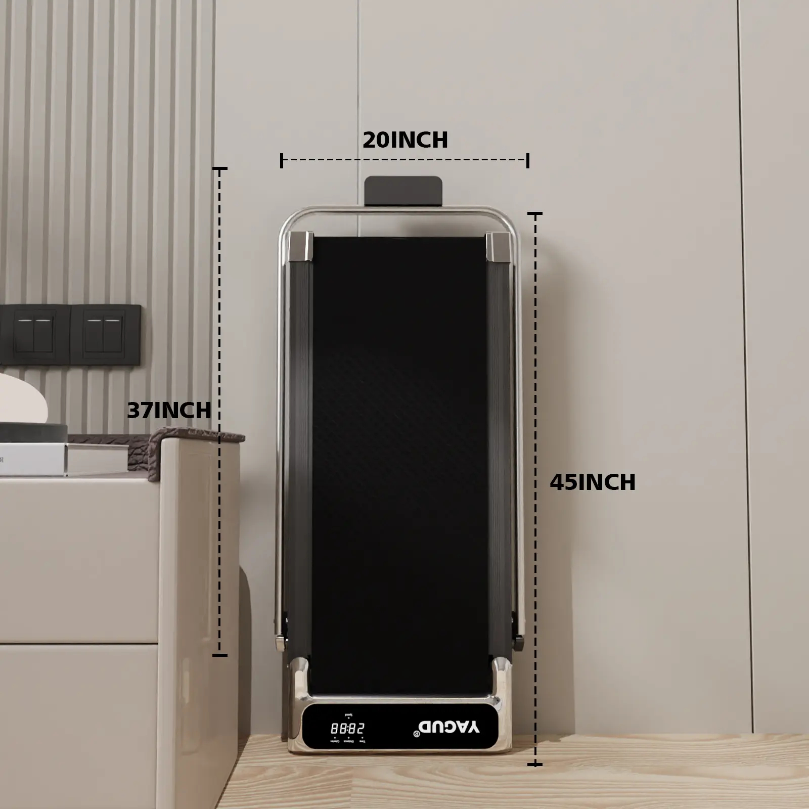 【Novedad】Cinta de correr eléctrica plegable con pasamanos y motor silencioso – Capacidad de peso de 265 lb, amplia superficie de carrera, doble sistema de amortiguación, control remoto y ruedas para un fácil desplazamiento – Incluye bandas de resistencia