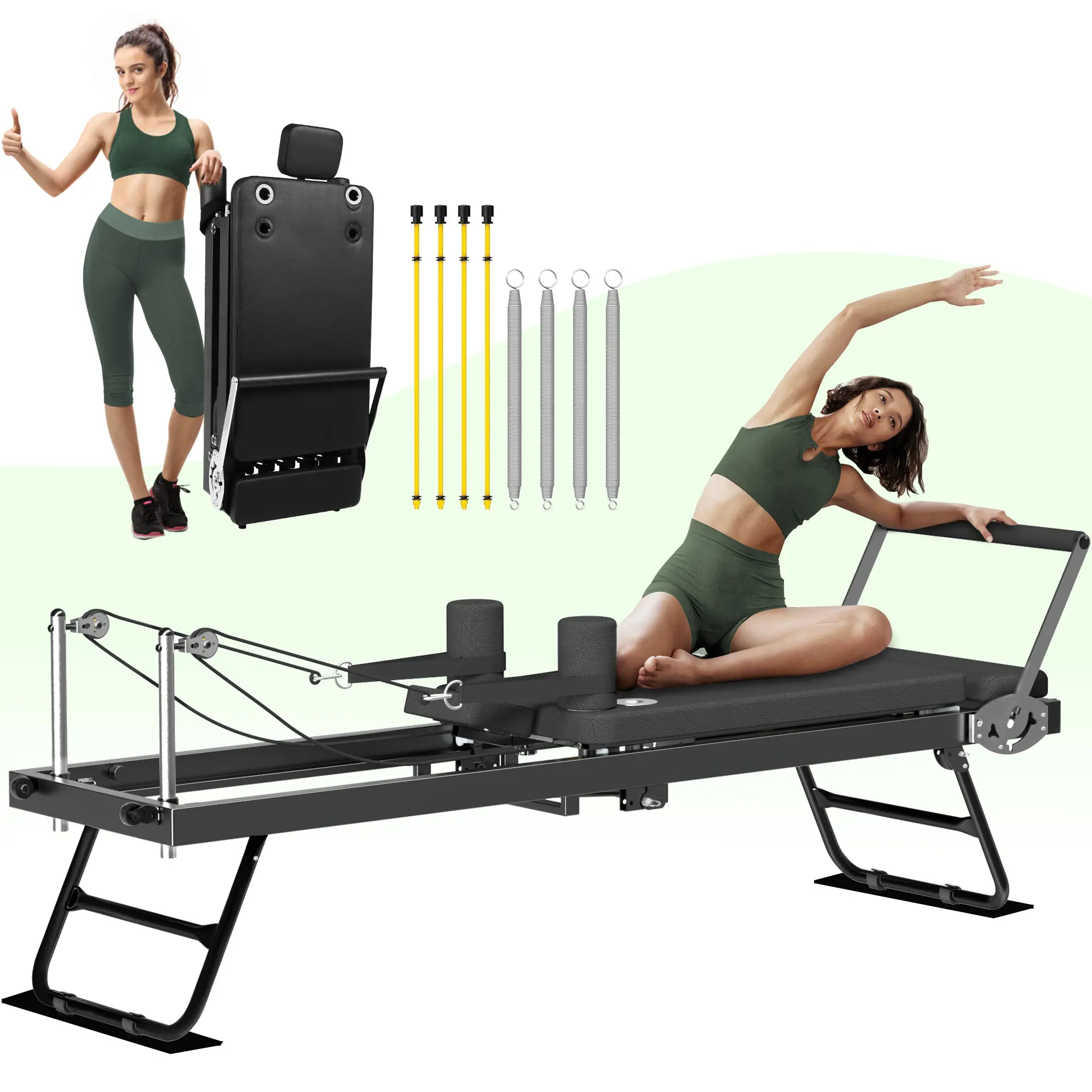 Pilates Reformer, Máquina de Pilates Reformer Plegable, Equipo de Pilates para Uso Doméstico (Mujeres), Entrenamiento de Gimnasio y Usuarios de Nivel Avanzado y Principiante