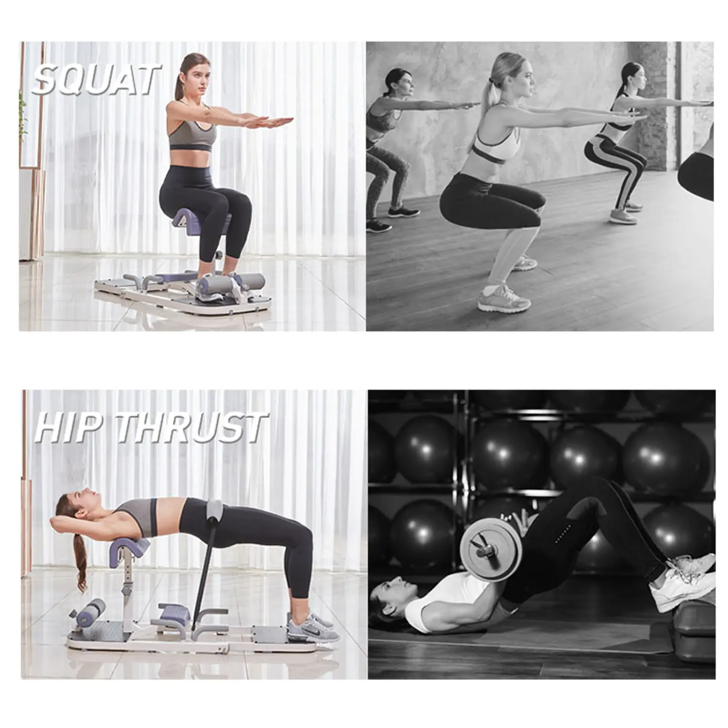 Máquina de Hip Thrust con Alta Resistencia y Almohadilla Protectora — Cojín 3D de Poliuretano de Alta Densidad — Equipo Premium para Sentadillas y Gimnasio en Casa — Incluye Asas para Ejercitar los Brazos (Negro) — Equipo Abdominal Ajustable