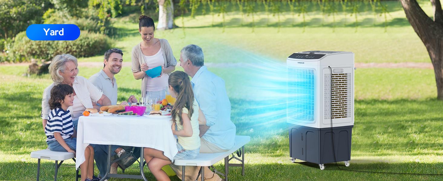 Evaporative Air Cooler, VAGKRI 2800CFM-3100CFM Swamp Cooler, 120&deg;Oscillation Air Cooler with Remote Control, 24H Timer, 3 Modes & Wind Speeds for Outdoor Indoor Use, 9.2Gallon (link B)