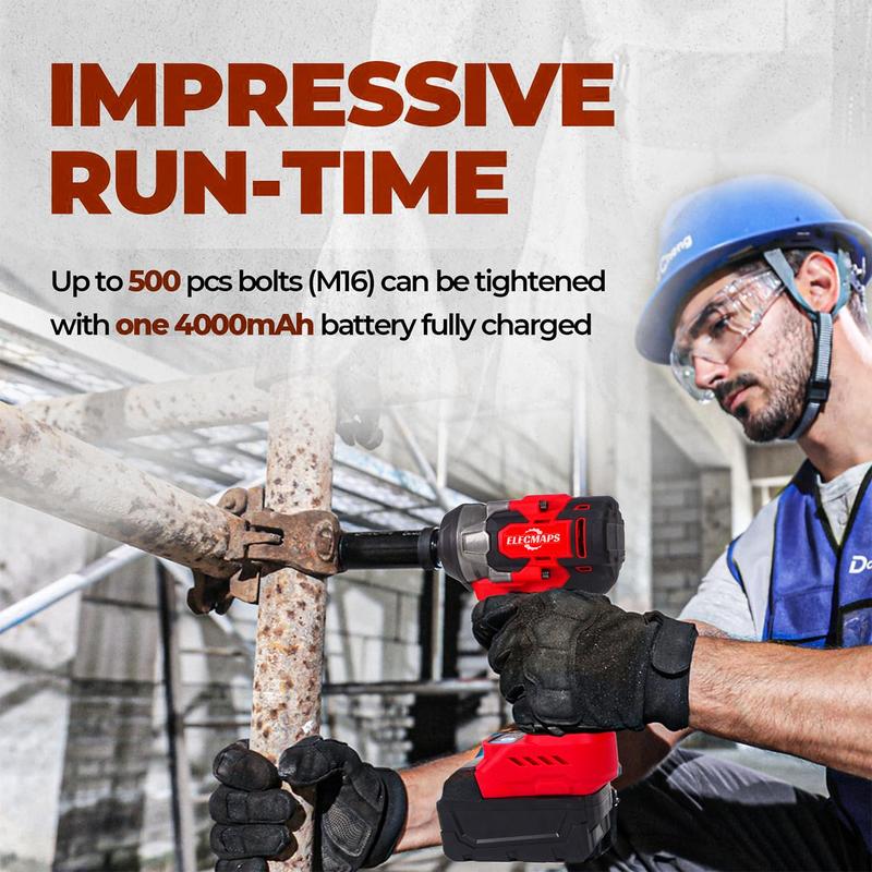 3-in-1 Cordless Brushless Impact Wrench &ndash; 450N High Torque Power Tool Perfect for Car Repair, Home DIY & Construction | Red & Black Design