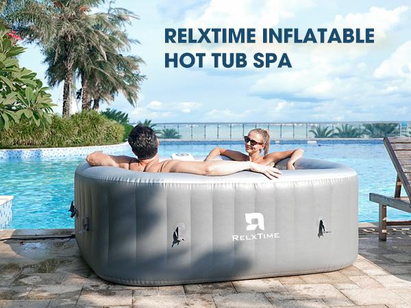 4 to 6 Person Inflatable Hot Tub,Inflatable Square Spa Portable Outdoor Hottub,130 Soothing Bubble Air Jets,Insulation Cover(Energy-Saving) FathersDayGift 4 to 6 Person Inflatable Hot Tub,Inflatable Square Spa Portable Outdoor Hottub,130 Soothing Bubble Air Jets,Insulation Cover(Energy-Saving) FathersDayGift
